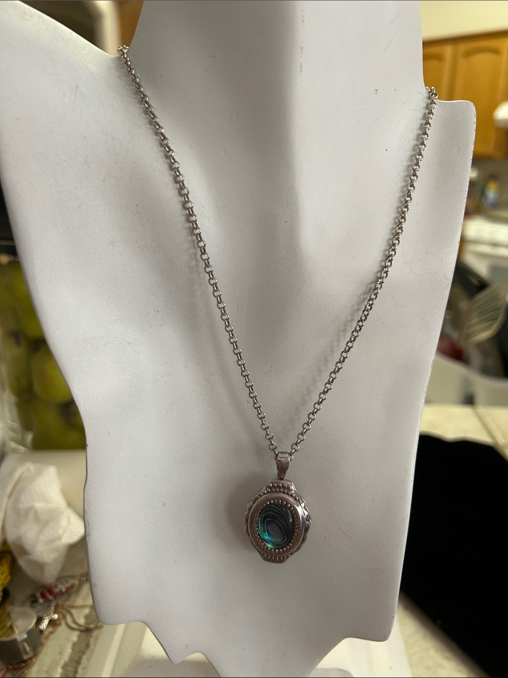 Sterling-Style Abalone Pendant Necklace - 925 Sterling Locket